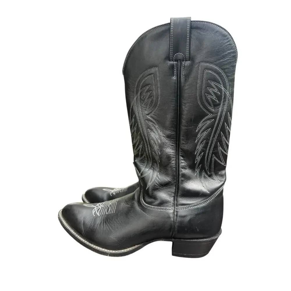 Alberta Boots Men Black Leather Western Cowboy Boot Men size 14 D - Picture 2 of 9